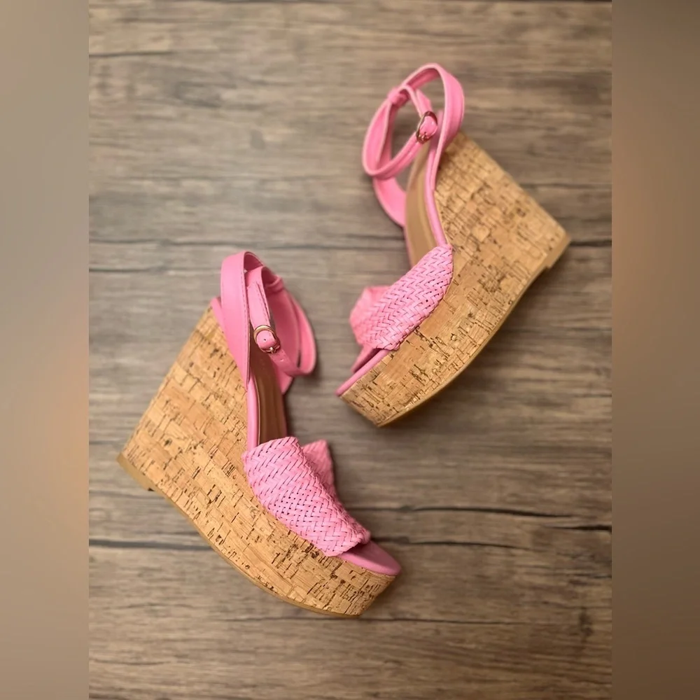 Bamboo Braided Wedge Sandals NWOT